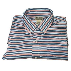 L L Bean Button Front Shirt Mens L-Reg Slightly Fitted Blue/White/Green Stripes